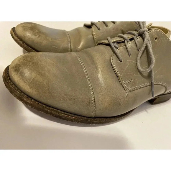 Frye Men’s Leather Dress Shoes Derby Sz 11 D Gray Beige  Distressed Capped Toe - Picture 13 of 13